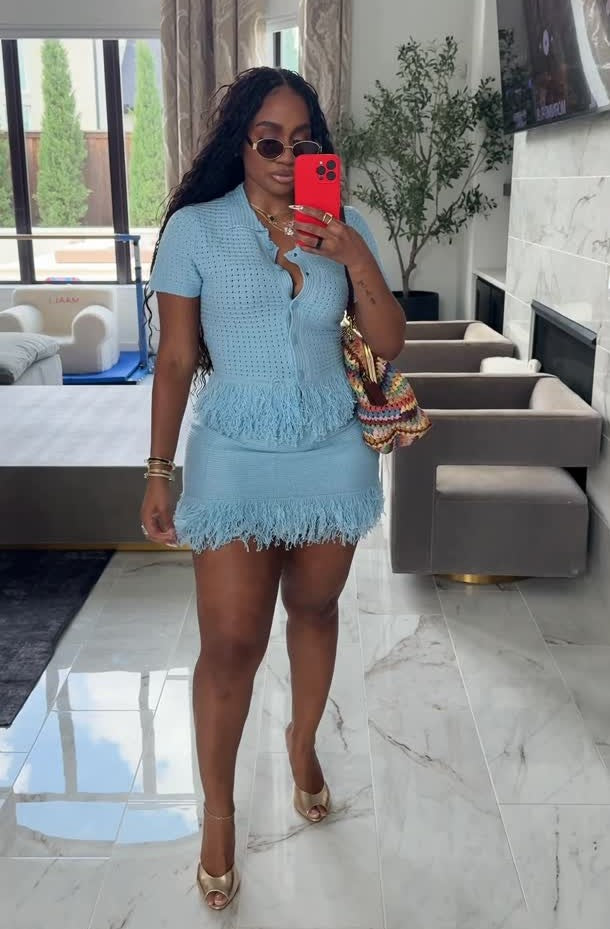 Knitted Fringed Top and Fringed Skirt Set