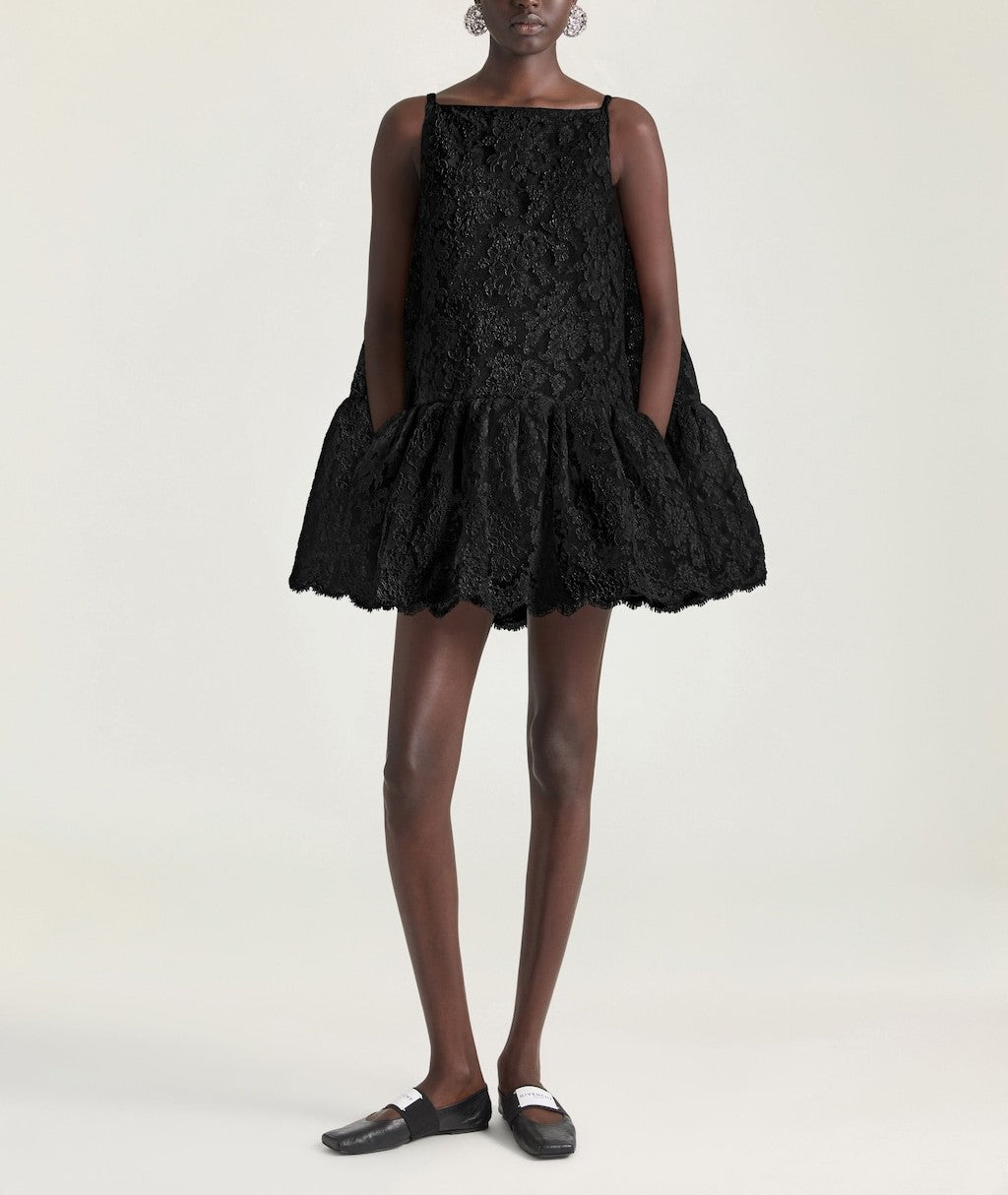 Square Neck Lace Ruffle Mini Dress