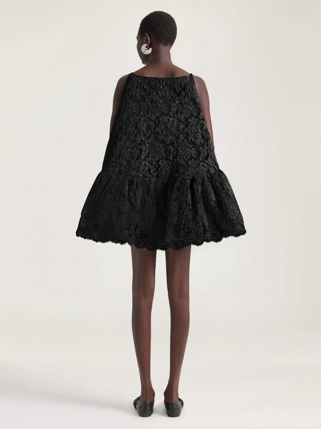 Square Neck Lace Ruffle Mini Dress