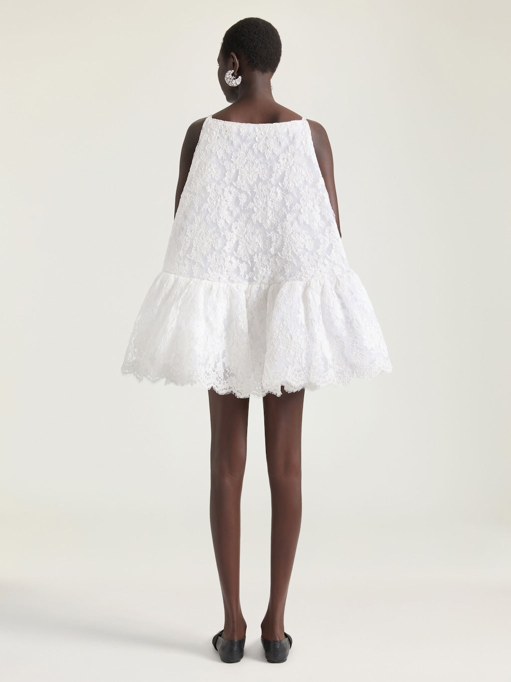 Square Neck Lace Ruffle Mini Dress