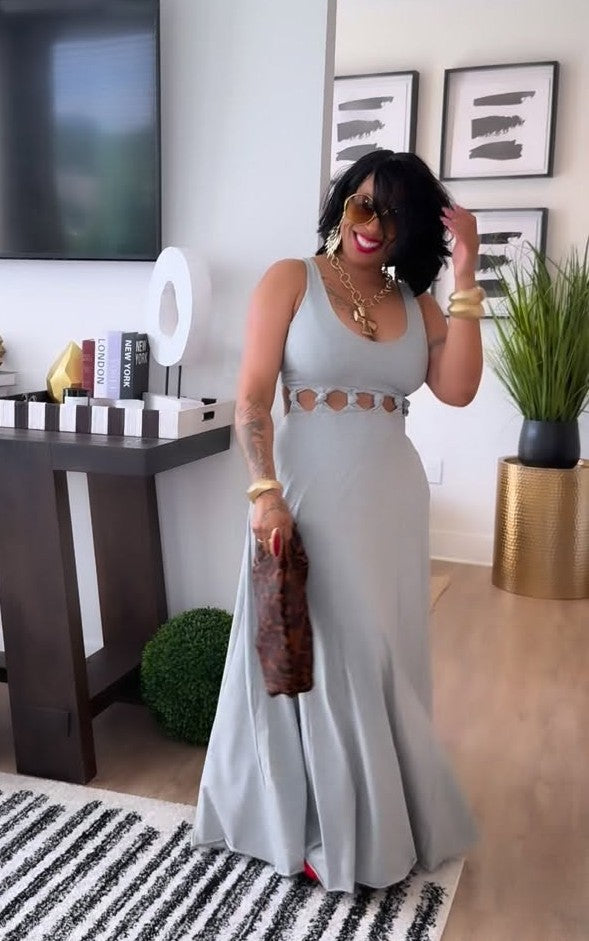 Knitted Openwork Waist-Cinching Maxi Dress