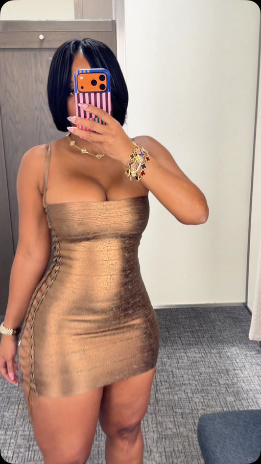 Lace Up Metallic Minidress