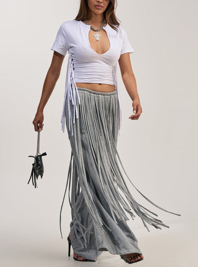 FRINGE WIDE LEG JOGGER