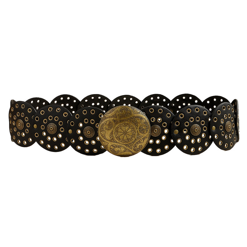 Retro Exaggerated Round Cutout Metal Wide Belt