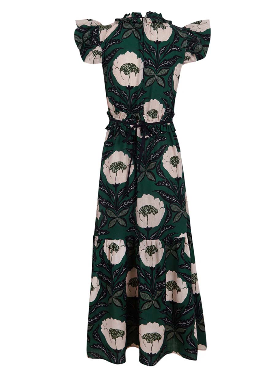 Printed Ruffled Short Sleeve Dress