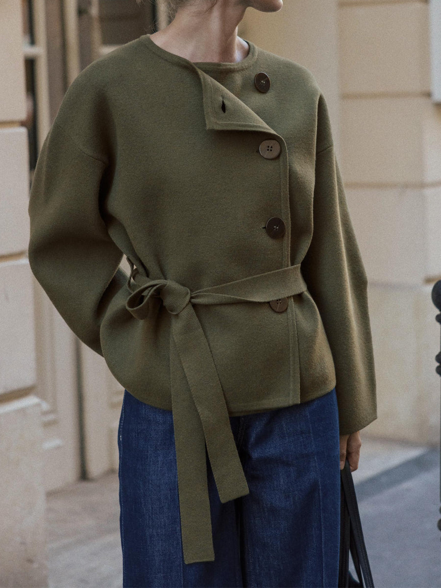 Double-breasted Button Belted Short Coat