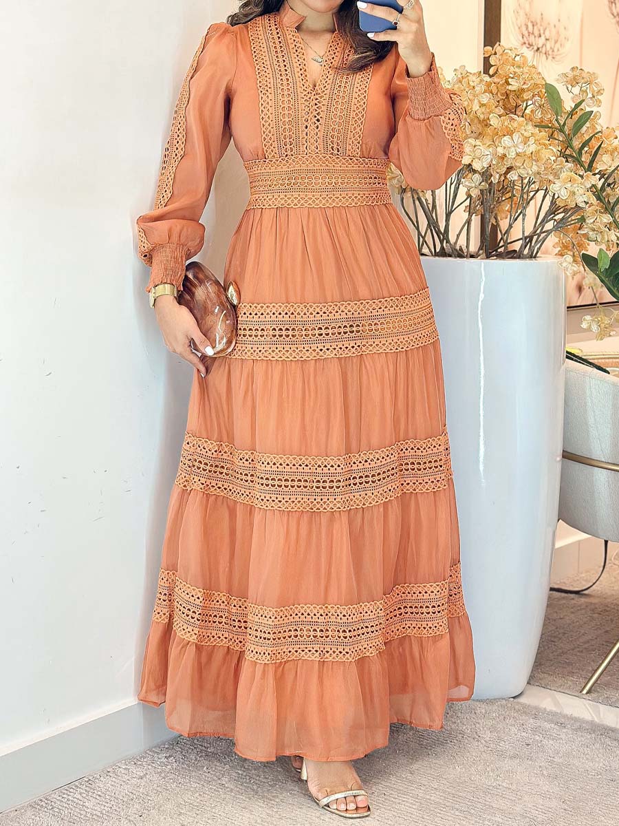 Elegant Lace Long Sleeve Maxi Dress
