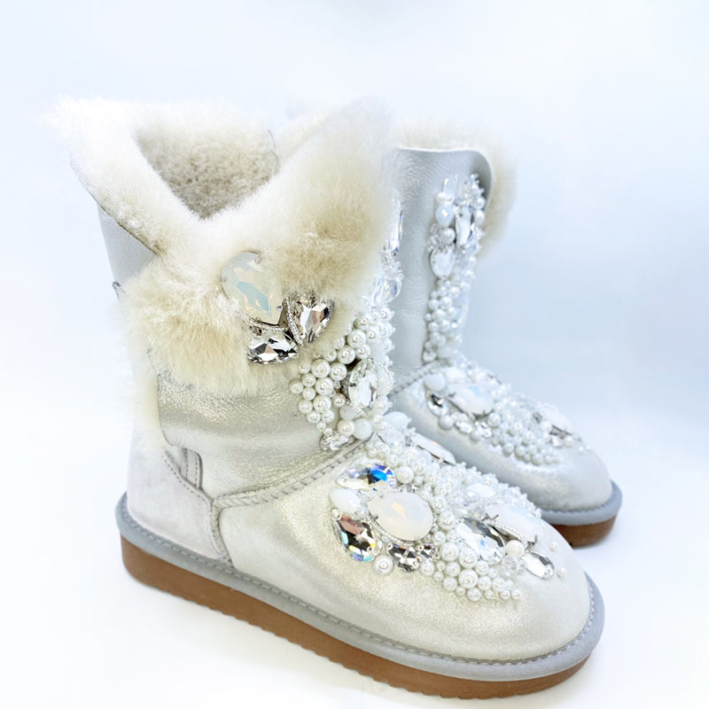 Rhinestone Sparkle Pearl Fur Snow Boots