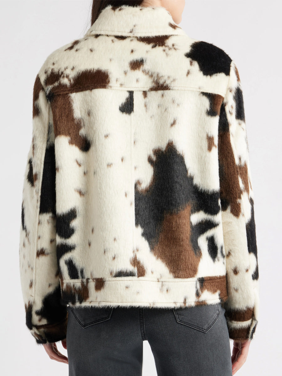 Fashion Cow Print Faux Fur Jacket