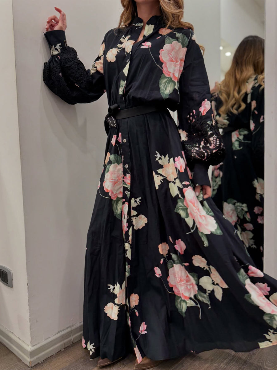Floral Print Long Sleeve Maxi Dress