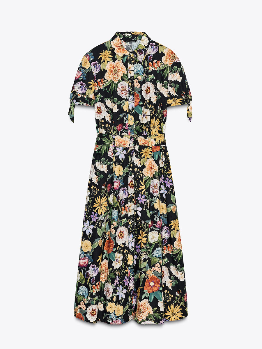 Elegant Floral Print Short Sleeve Dress