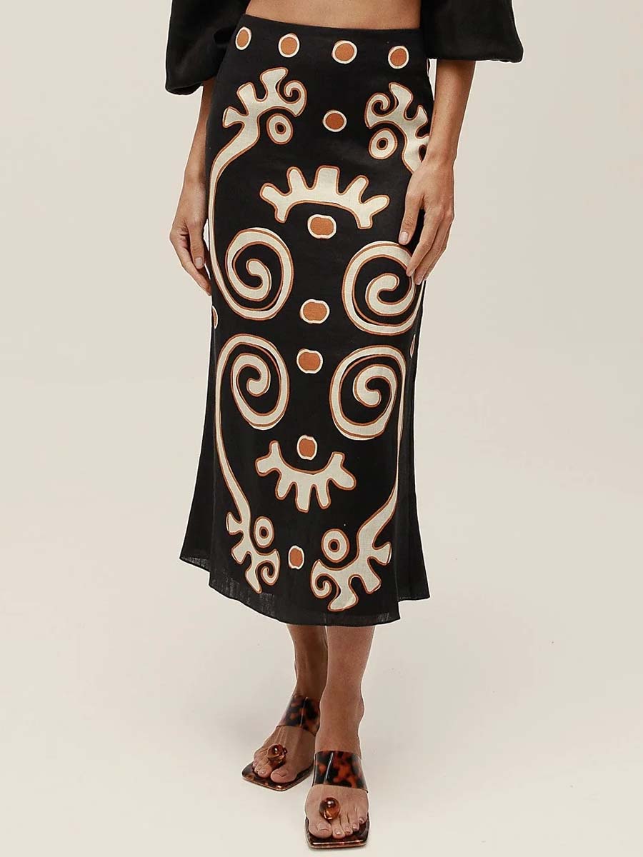 Placement Print High Waist Skirt