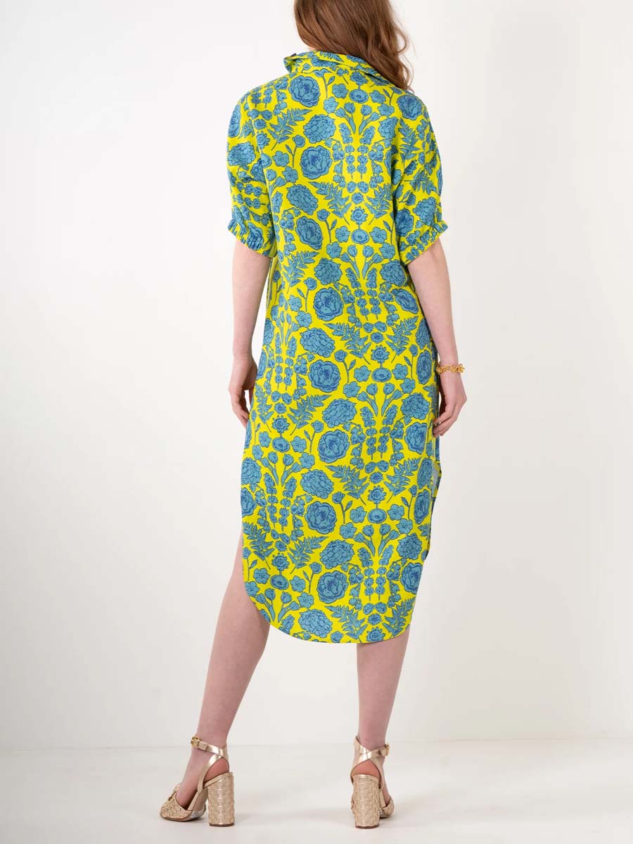 Stand Collar Printed Slit Hem Dress