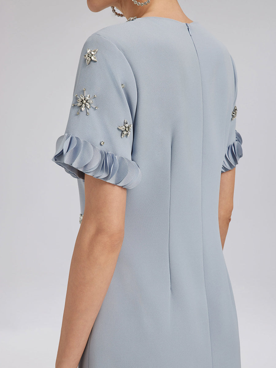 Elegant Beaded Floral-Trim Dress