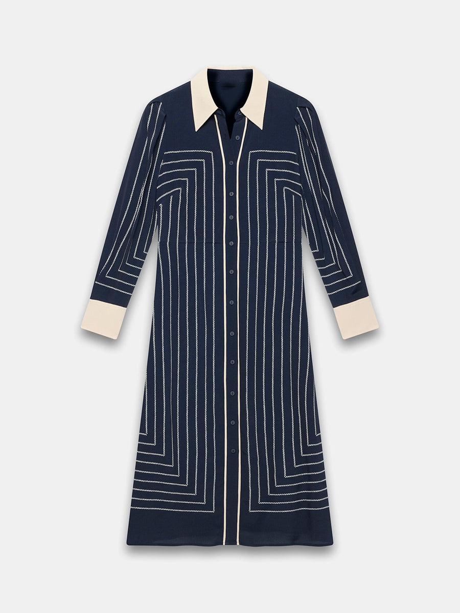 Patchwork Striped Midi Shirt Dress