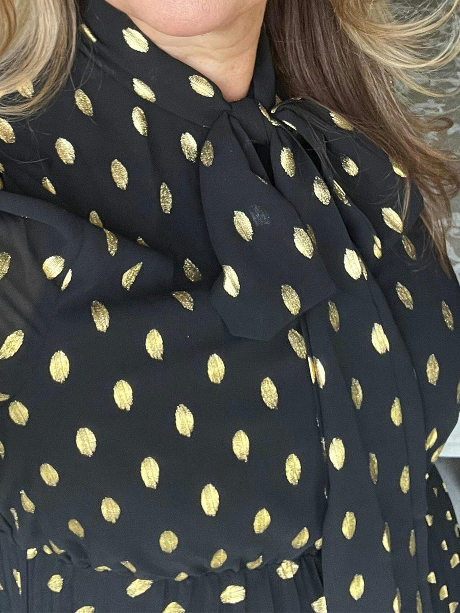 Foil Spot Print Mock Neck Maxi Dress