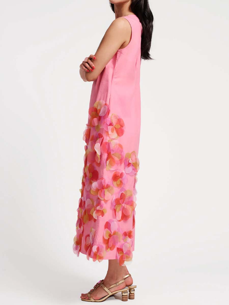 Sleeveless 3D Flower Maxi Dress