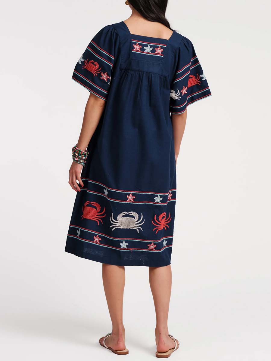 Square Neck Short Sleeve Midi Dress