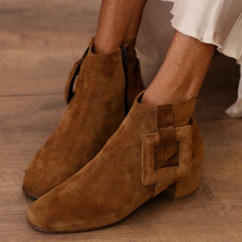 Circle & Rectangular Motifs Thick Heel Boots