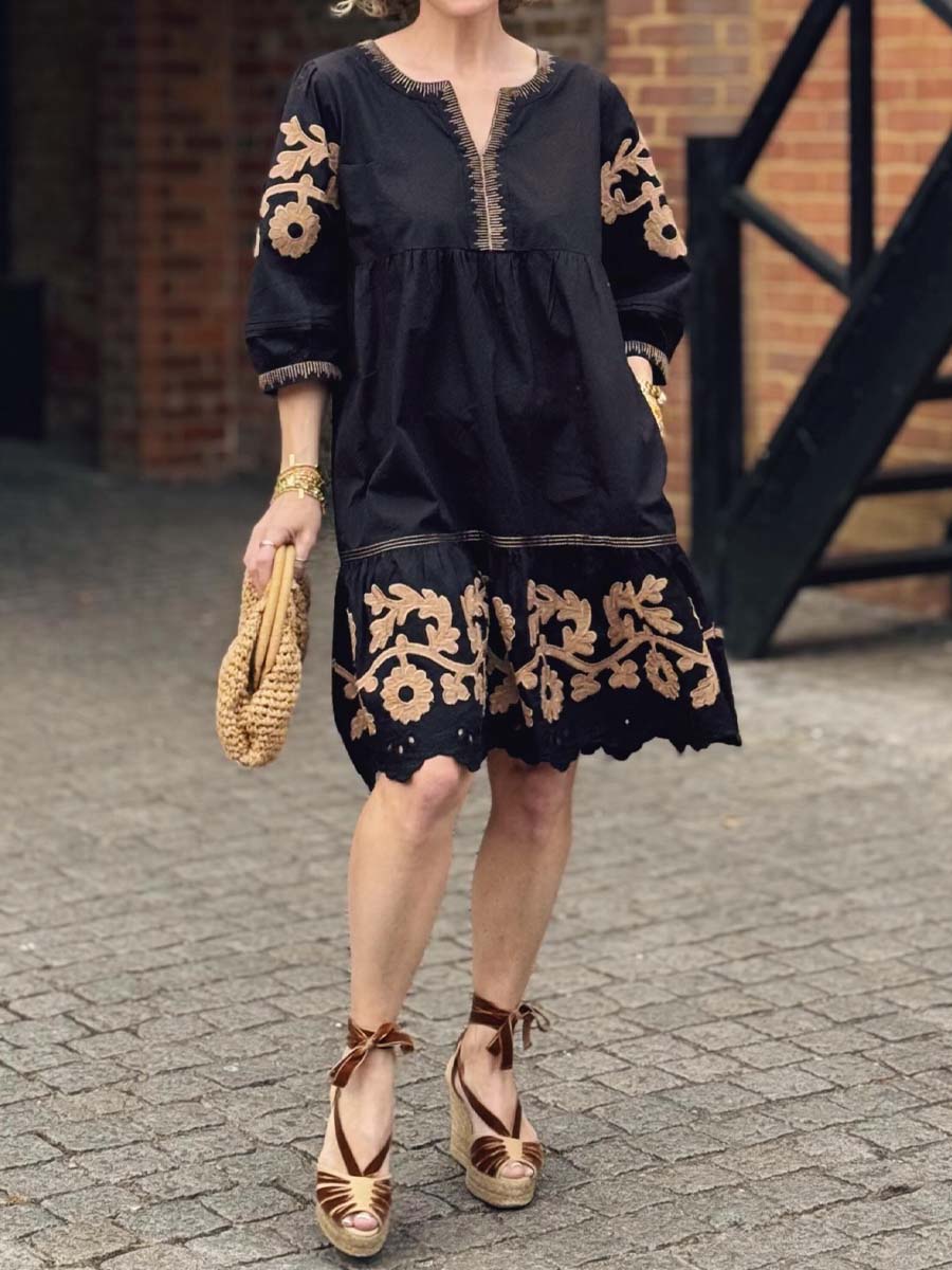 Embroidered Cutout Loose Mini Dress