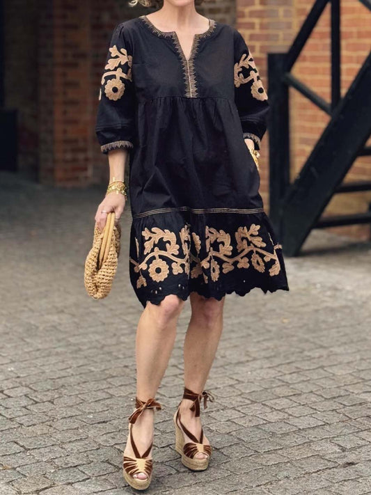 Embroidered Cutout Loose Mini Dress