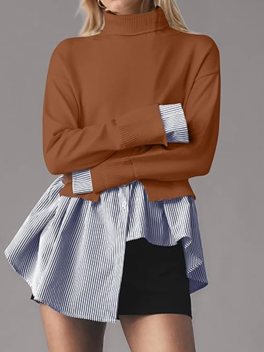 Two-in-one Stitched Turtleneck Knit Top