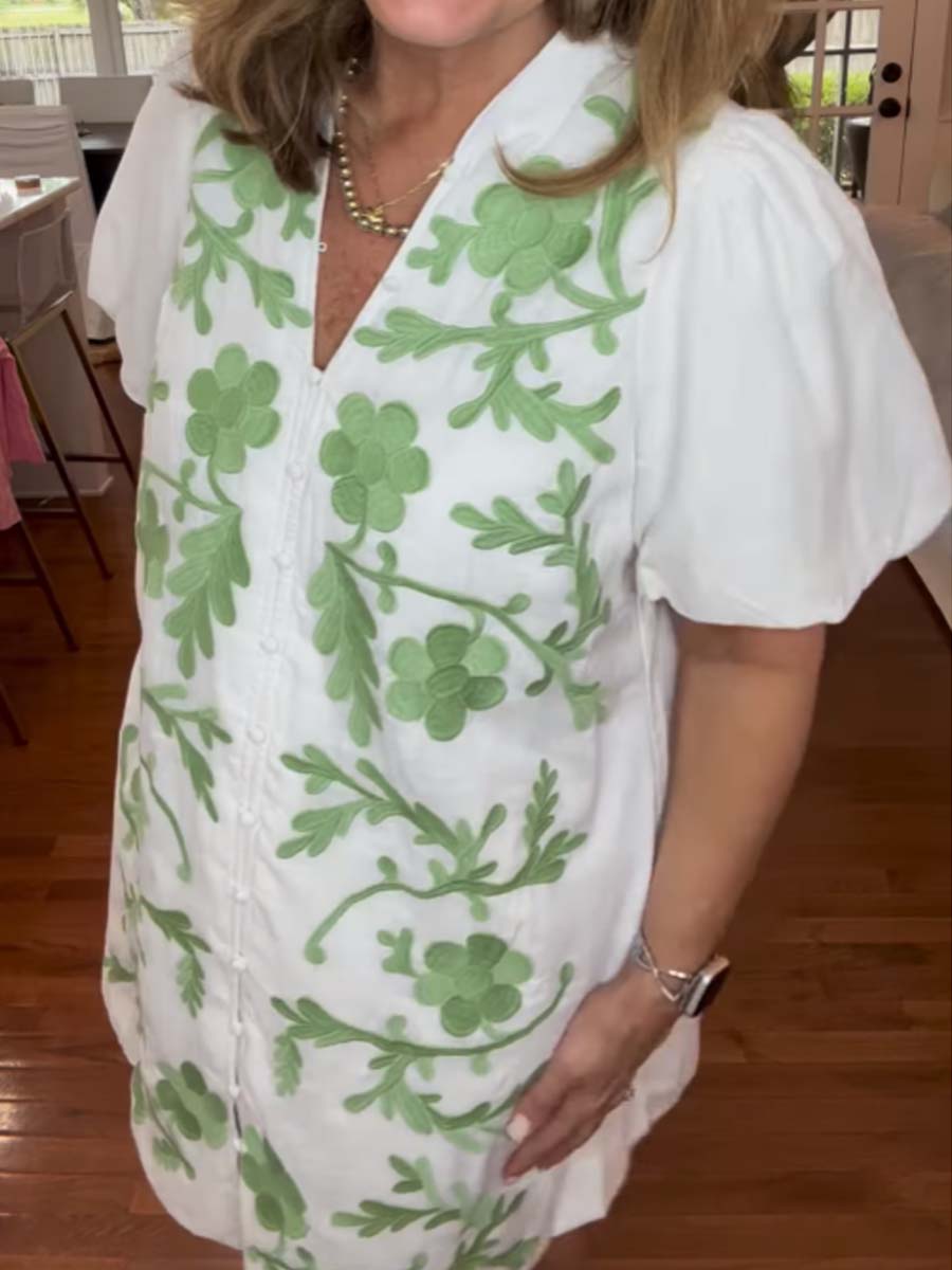 Button Up Embroidered Mini Dress