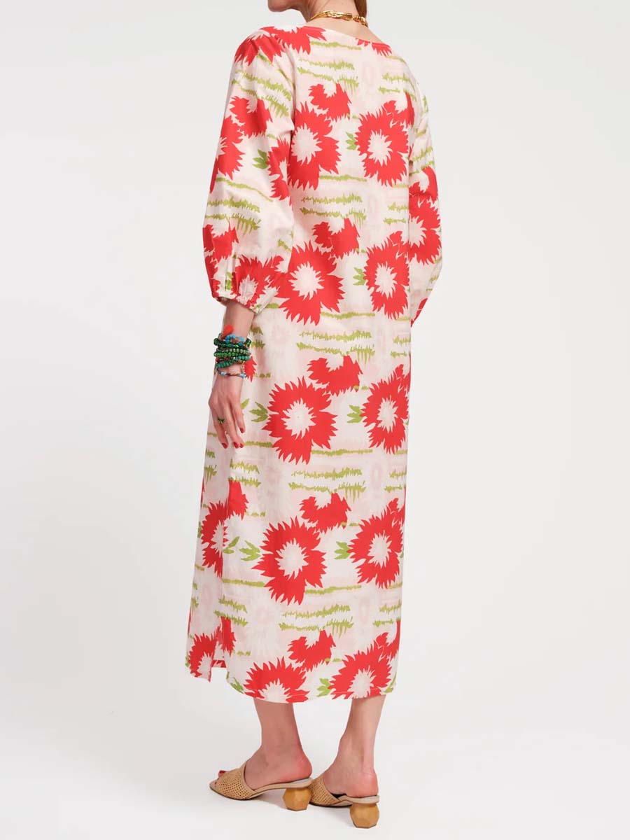 Printed Long Sleeve Slit Hem Dress