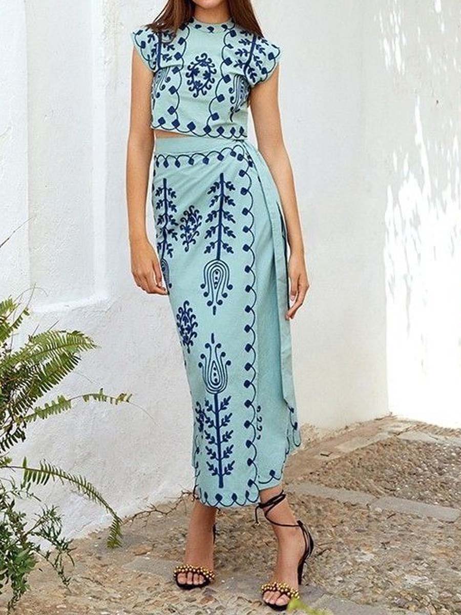 Fashion Print Wrap Two-piece Dress