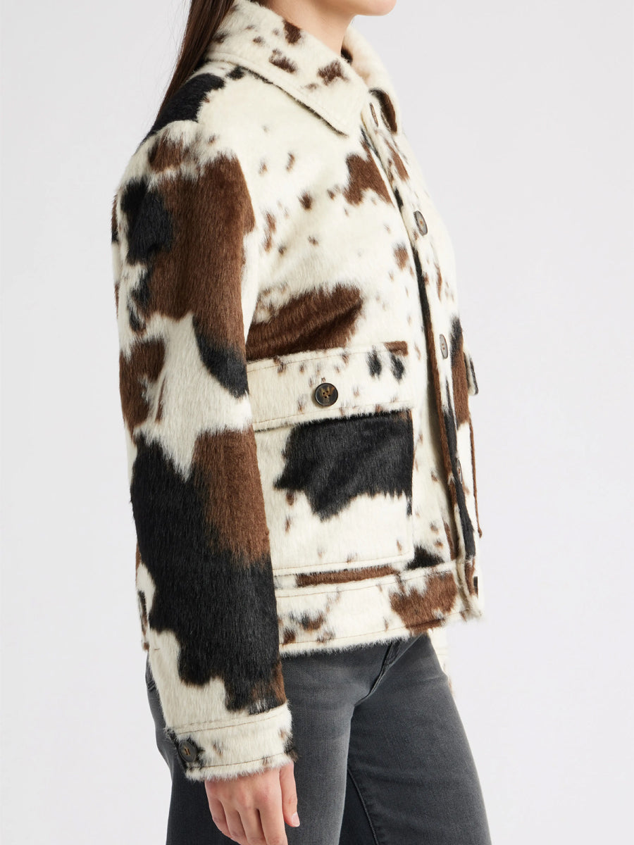 Fashion Cow Print Faux Fur Jacket