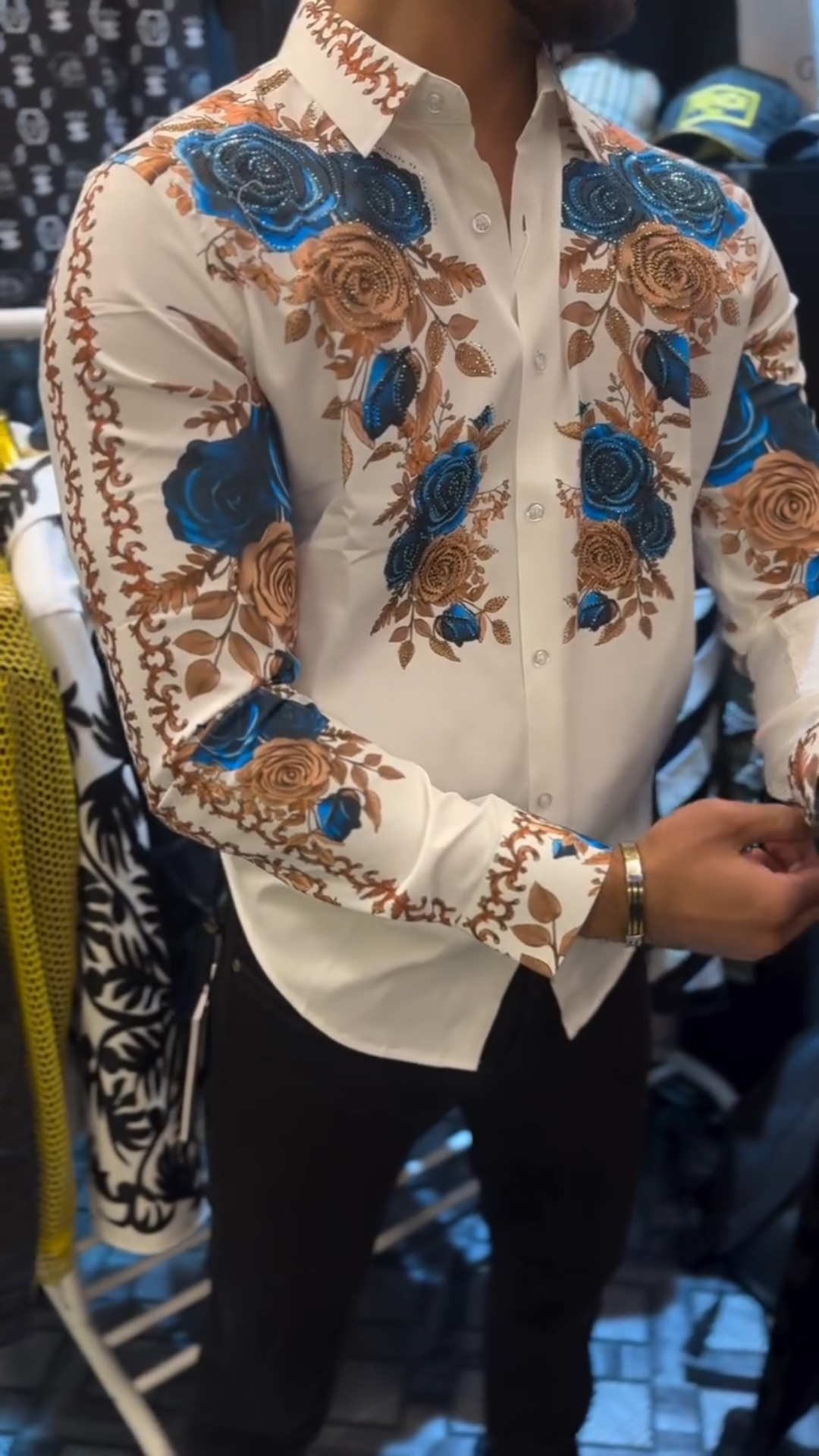 Light luxury hand-embroidered rhinestone rose shirt
