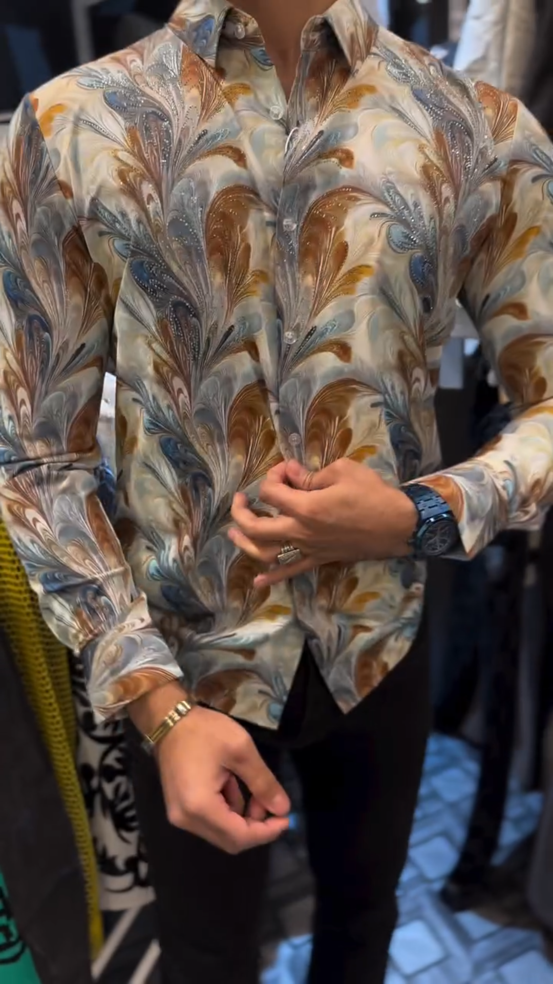Men's Luxury Feather Rhinestone Shirt