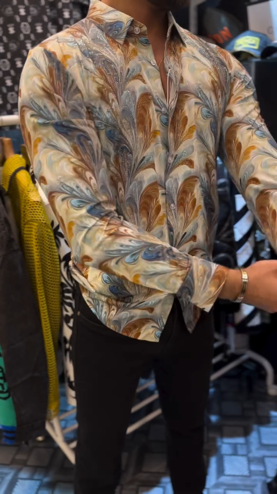 Men's Luxury Feather Rhinestone Shirt
