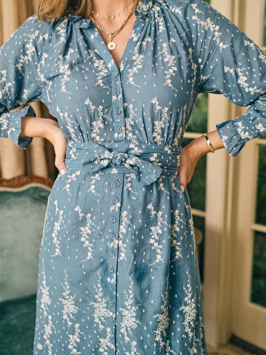 Embroidery Eyelet Ruffled Midi Dress