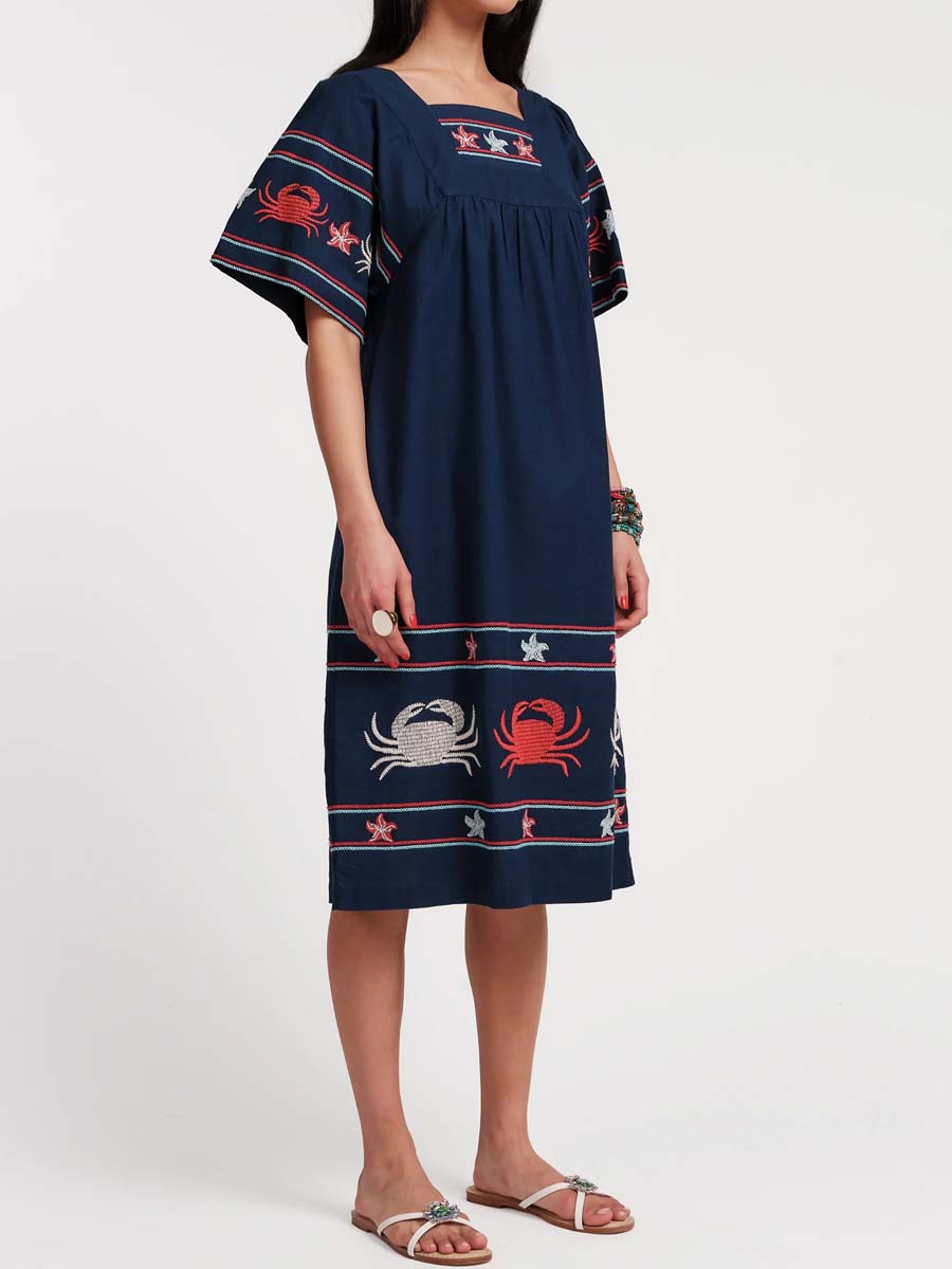 Square Neck Short Sleeve Midi Dress