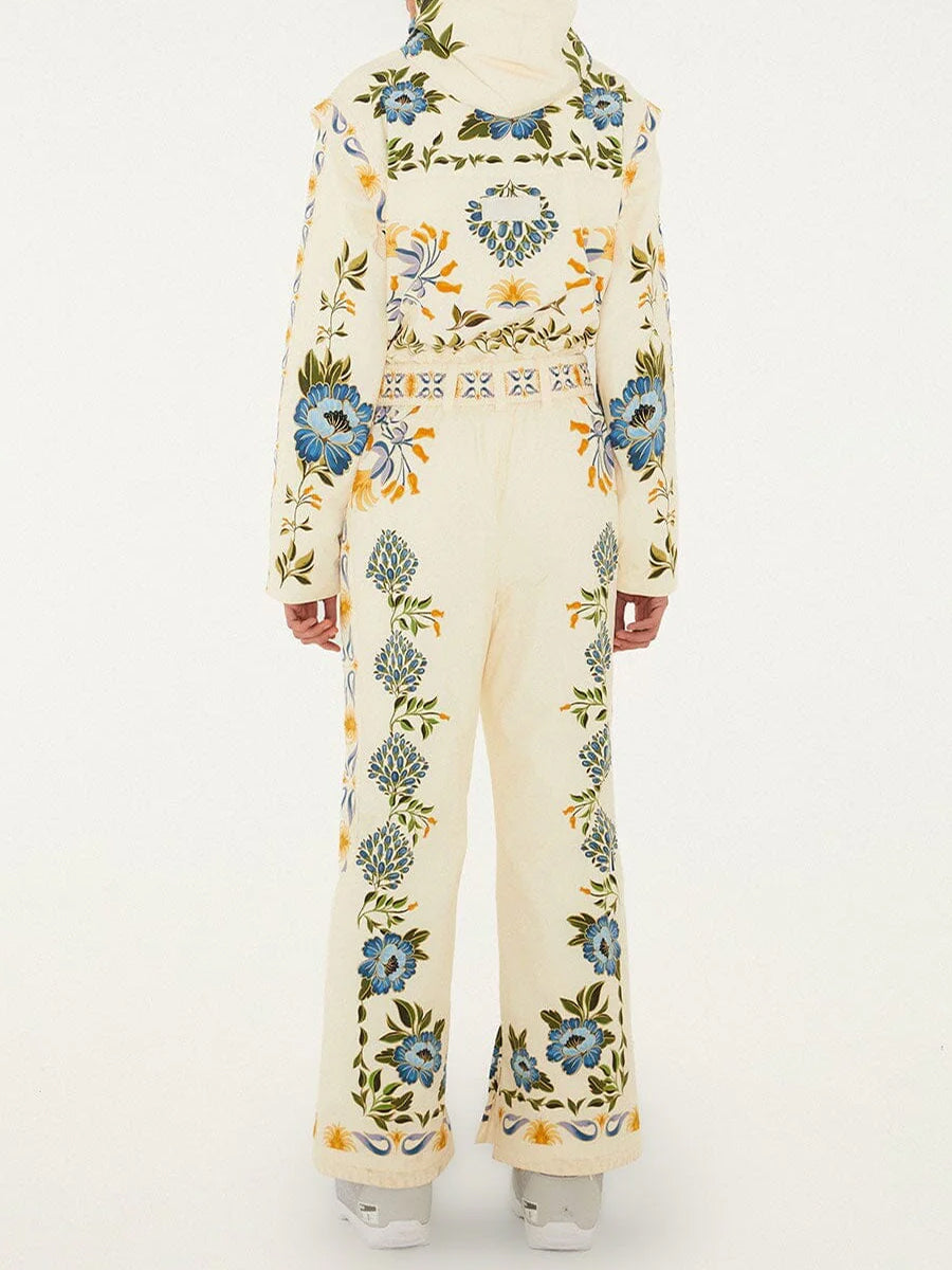 Winter Printed Hooded Belted Ski Jumpsuit