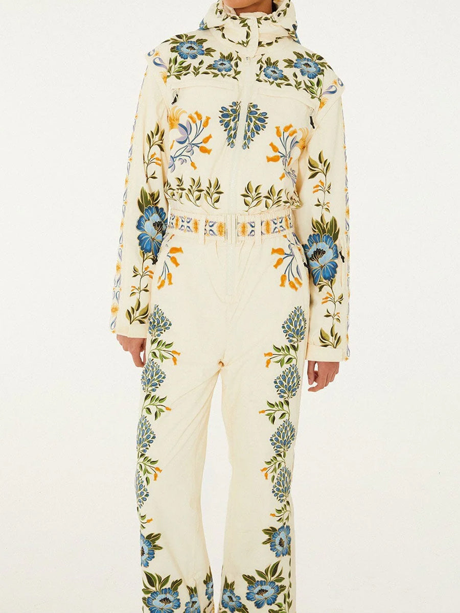 Winter Printed Hooded Belted Ski Jumpsuit