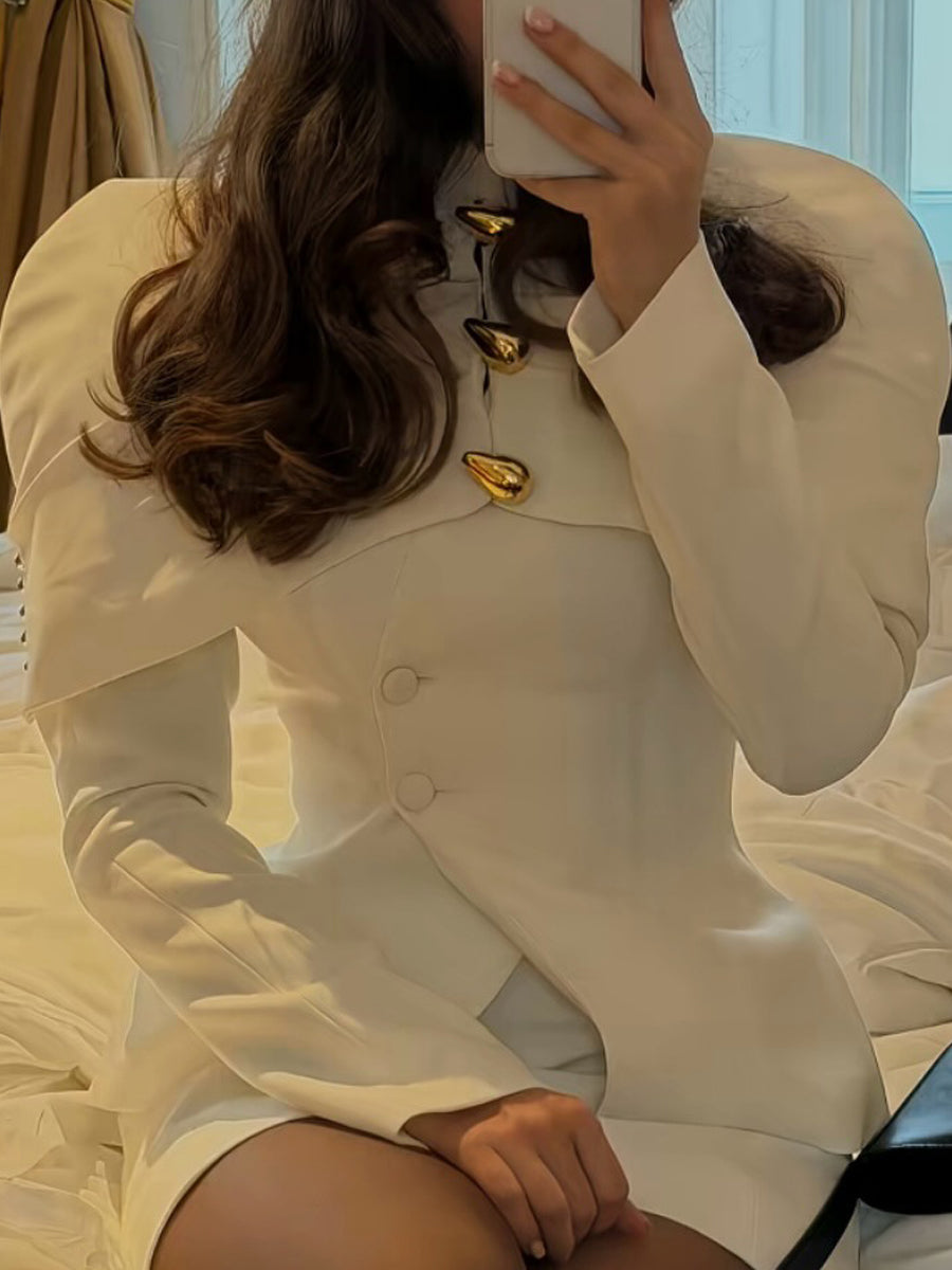 Elegant Metal Button Tight Waist Blazer