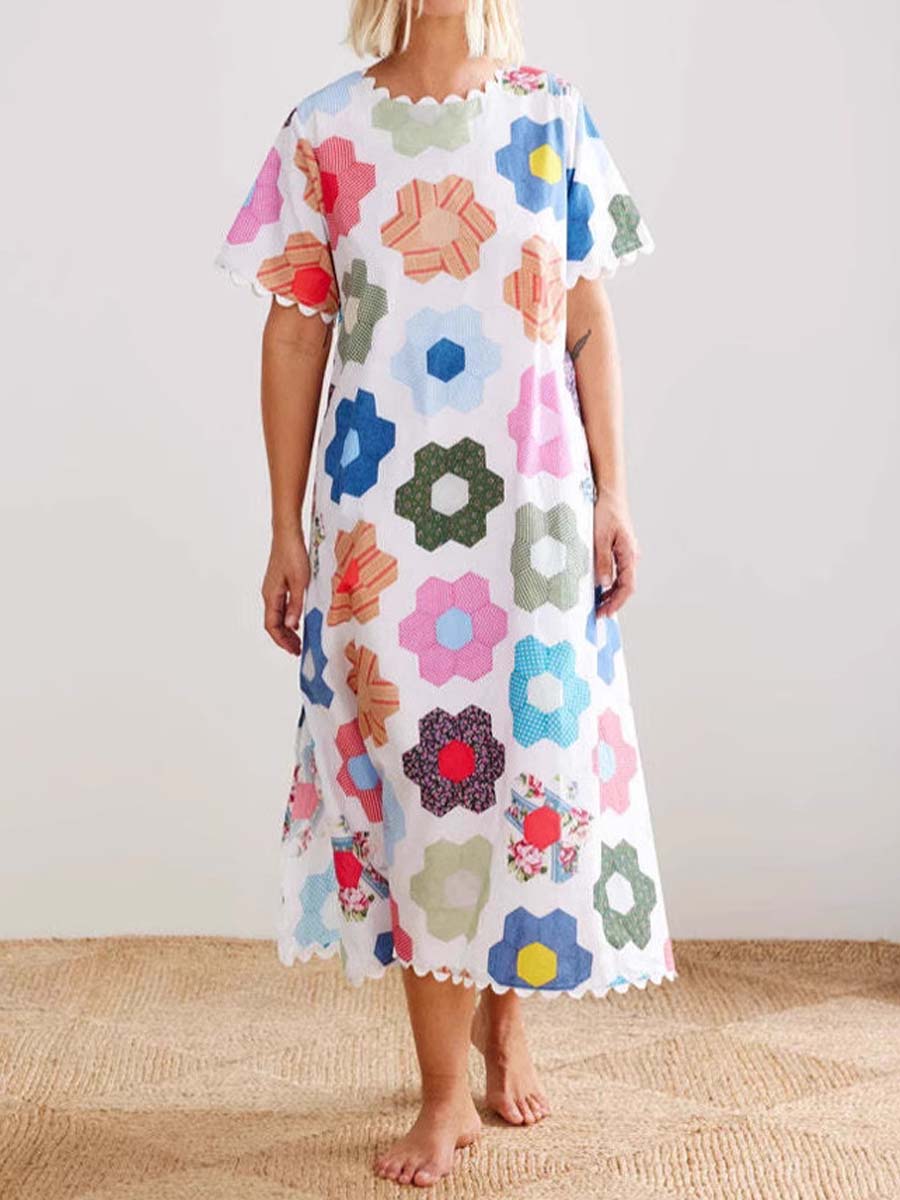 Printed Loose Casual Lace-up Dress