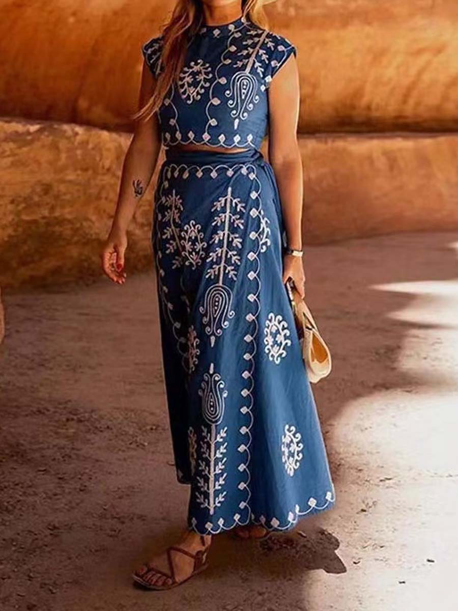 Fashion Print Wrap Two-piece Dress