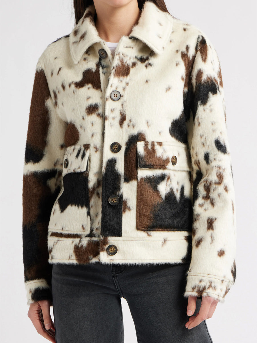 Fashion Cow Print Faux Fur Jacket