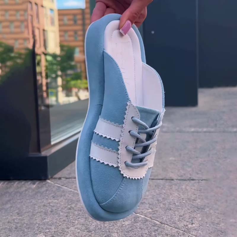 Color Block Lace-up Flat Half Slippers