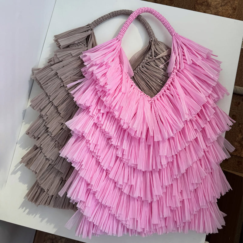 Straw Handbag Tassel Shoulder Bag Beach Woven Bag