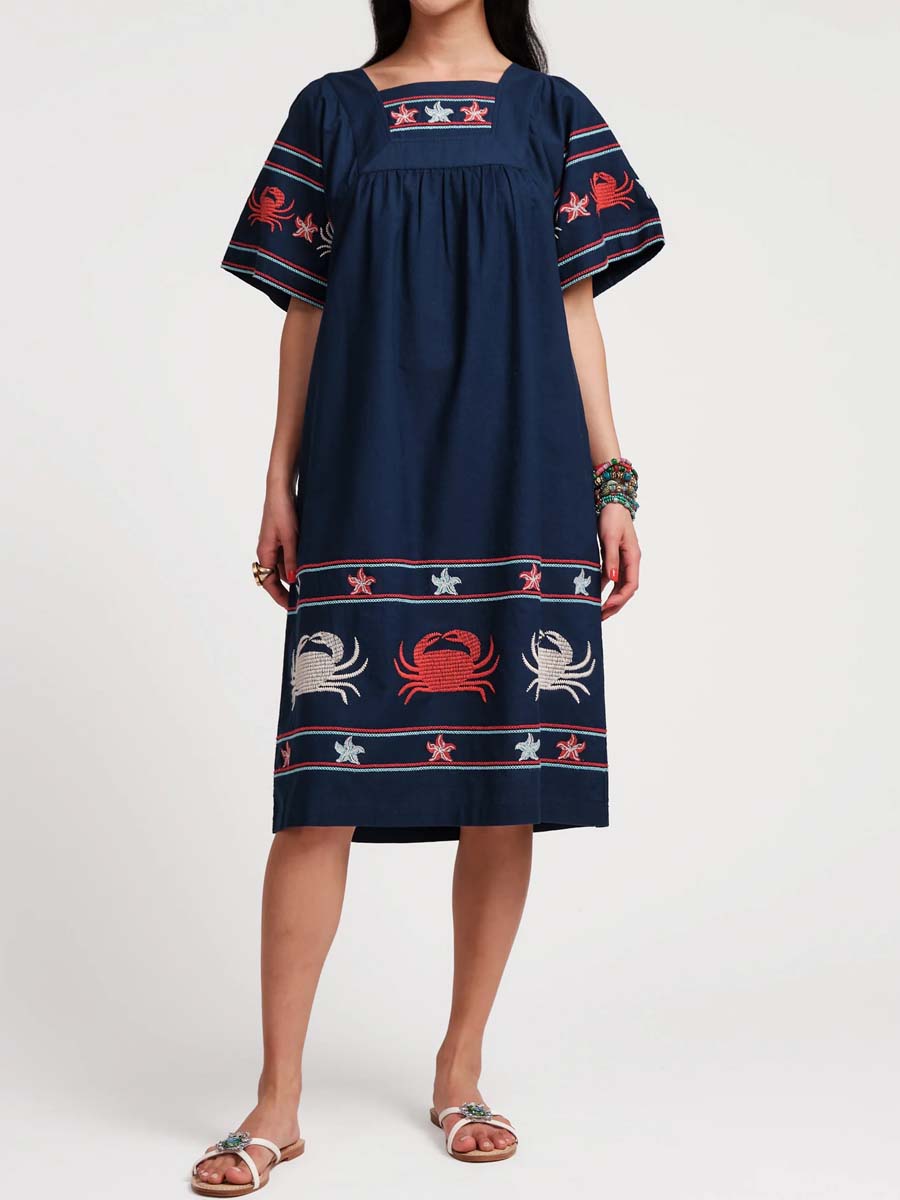 Square Neck Short Sleeve Midi Dress