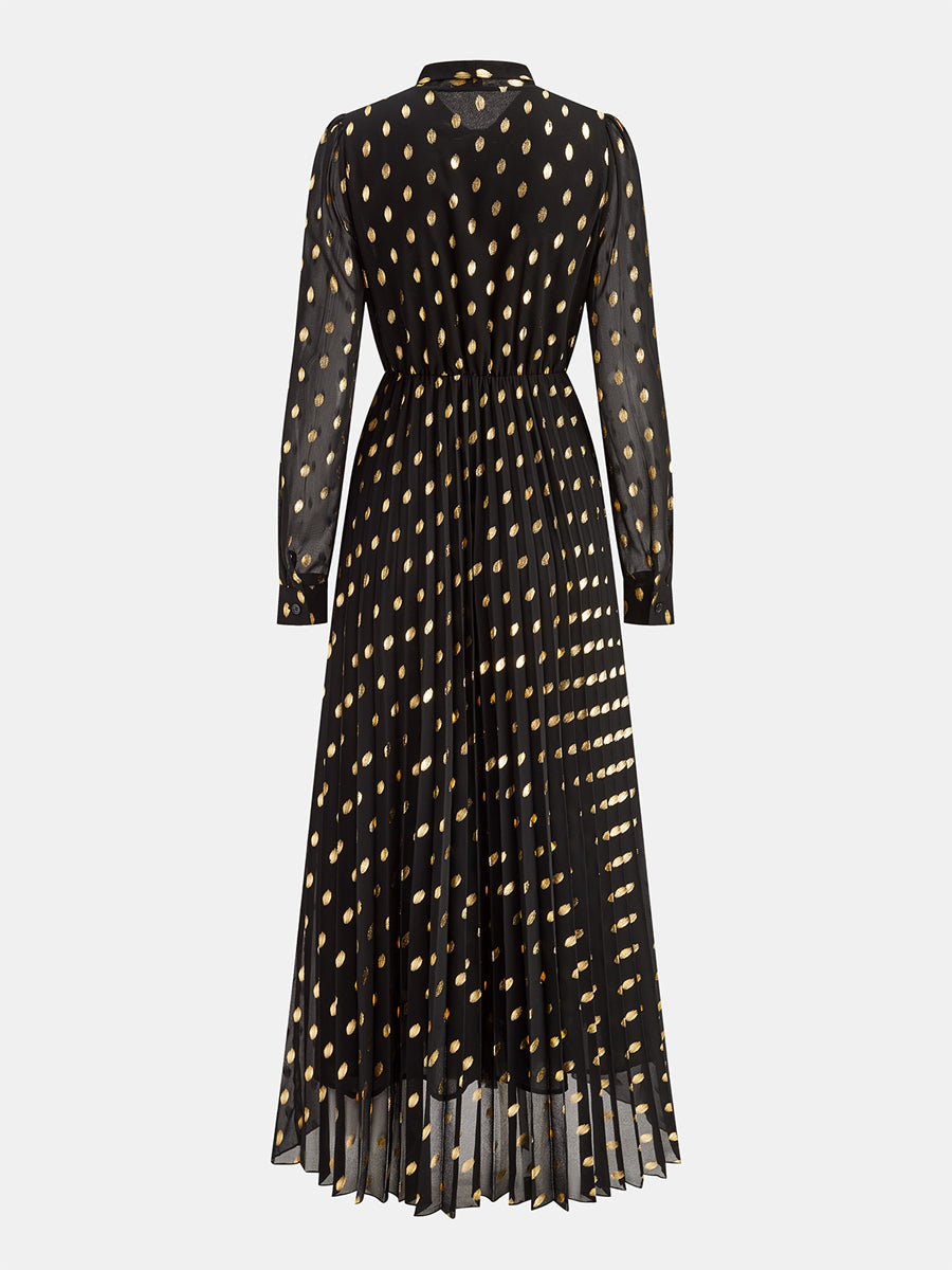 Foil Spot Print Mock Neck Maxi Dress