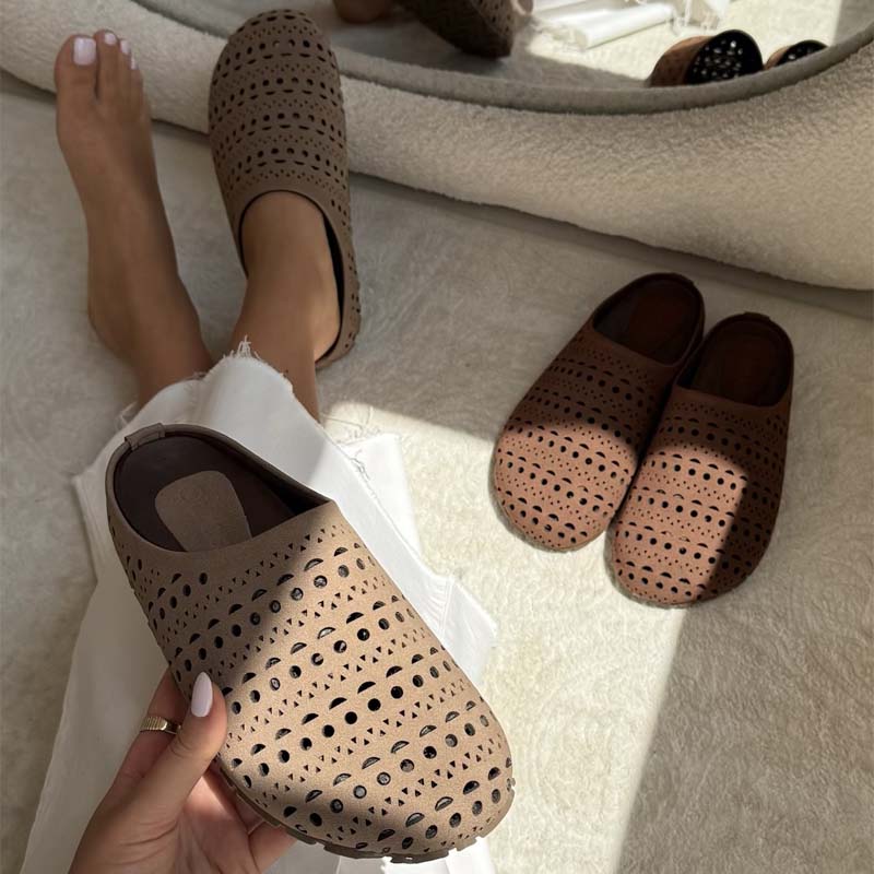 Frosted Hollow-out Carved Baotou Half Slippers