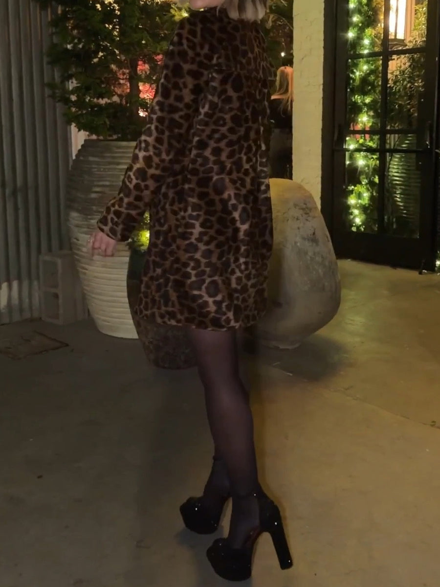 Leopard Print A-Line Jacket Dress