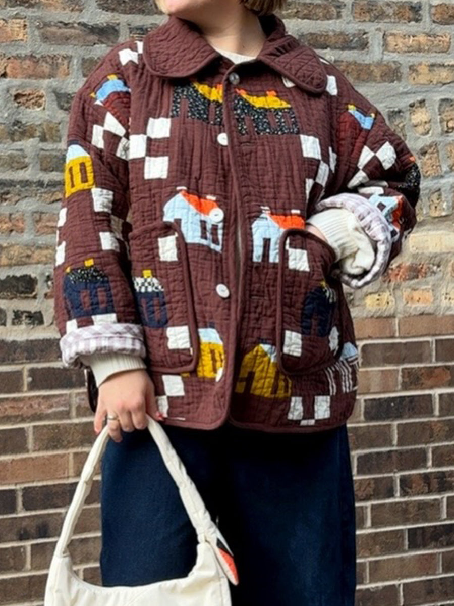 Printed Pockets Long Sleeve Cotton Jacket