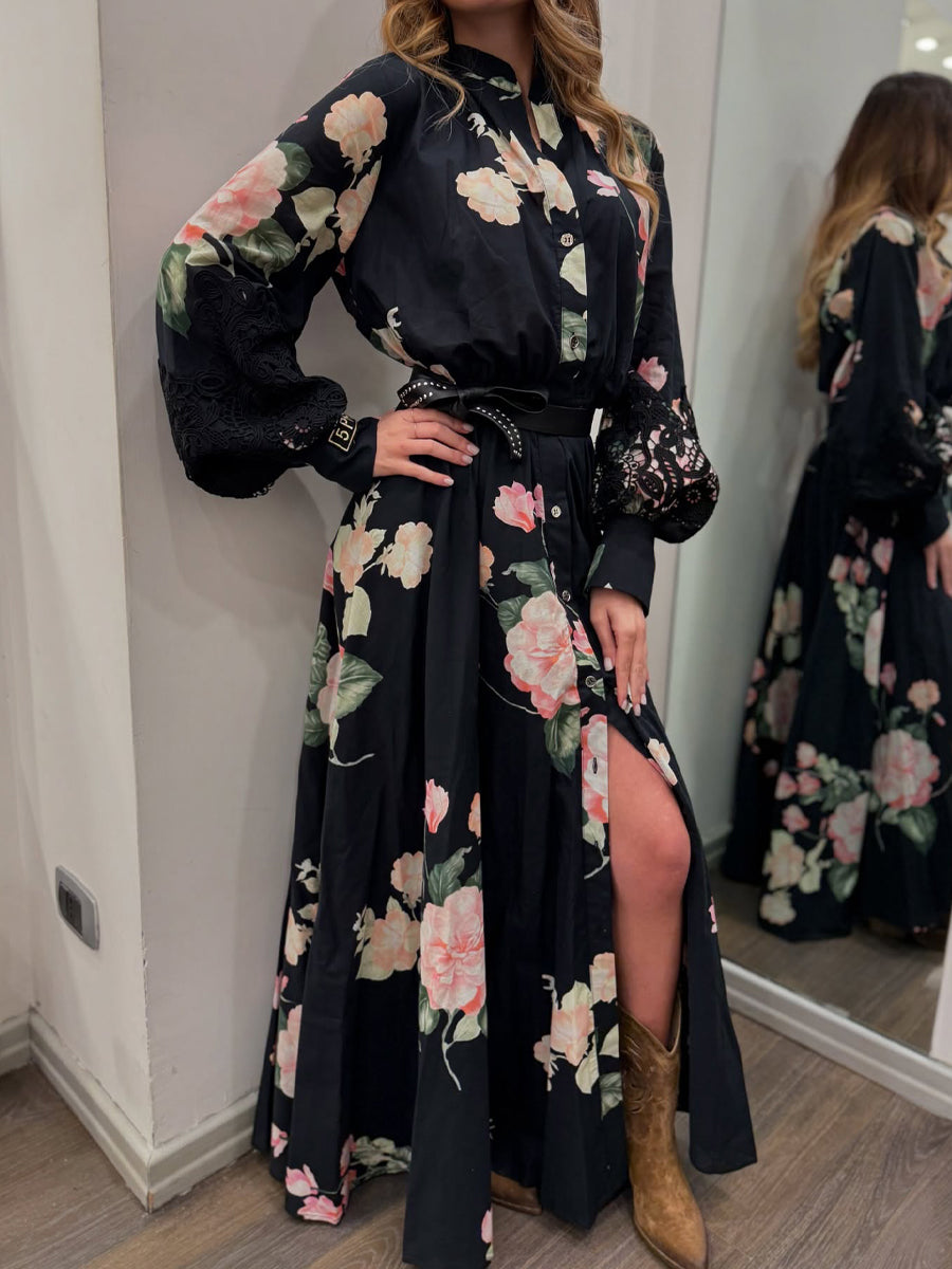 Floral Print Long Sleeve Maxi Dress