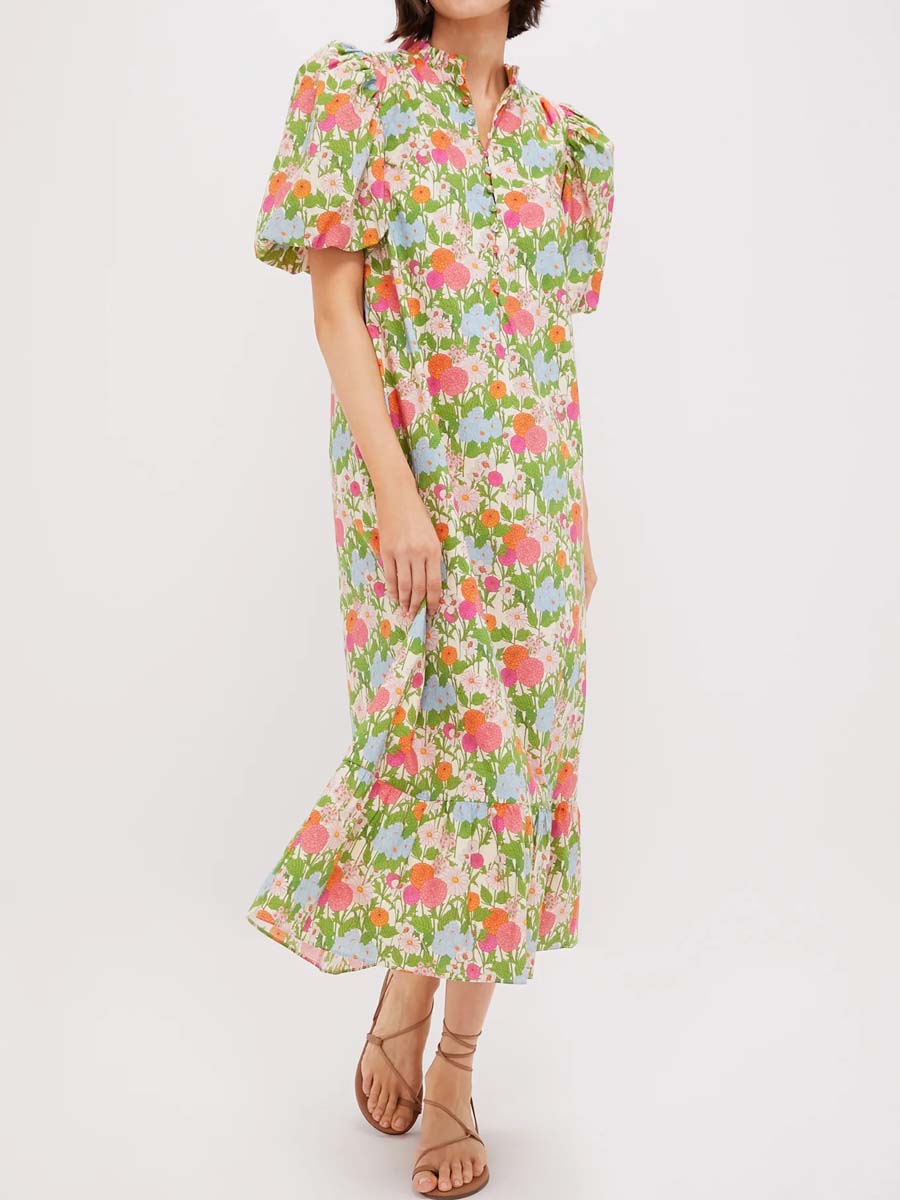 Floral Print Ruffled Midi Dress
